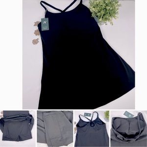 NWT Halara 2 in 1 Flare Activity Dress Sz M Black Sleeveless Seamless Stretch